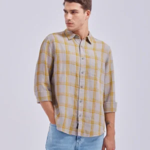Grey And Yellow Linen Check Shirt