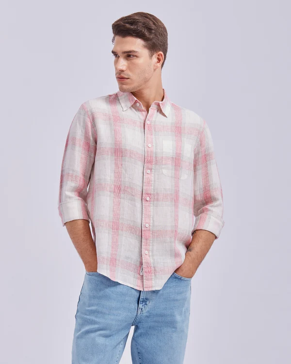 Grey And Yellow Linen Check Shirt - Image 3