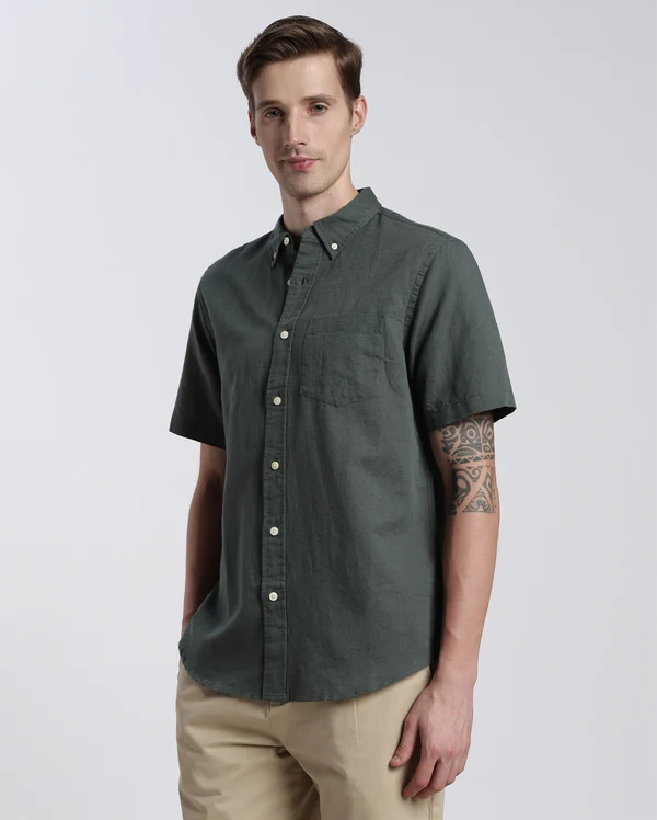 Green Cotton Linen Shirt